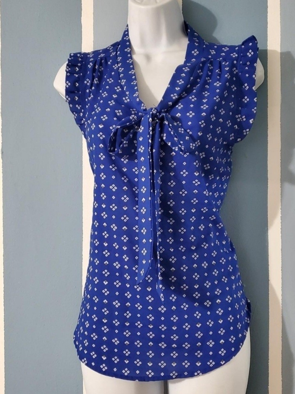 Jon & Anna Royal Blue Tie-Neck Ruffle Sleeve Blouse
